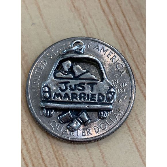 .925 Just Married Car Sterling Silver Jewelry Charm - Picture 3 of 5